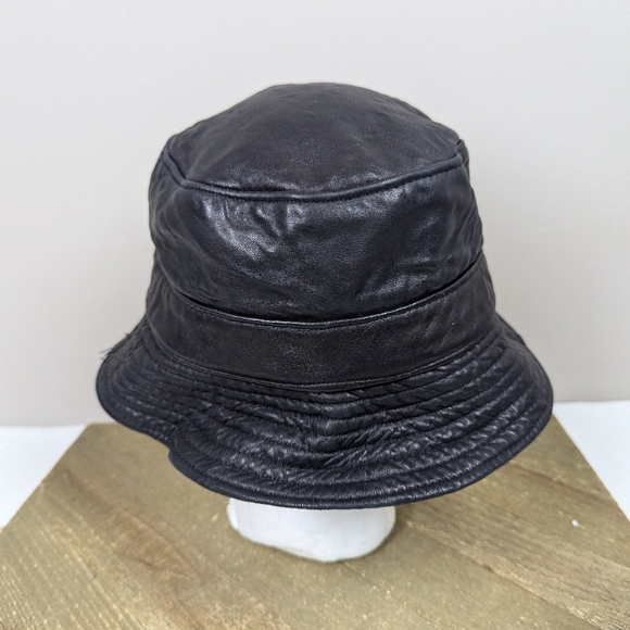 Vintage black leather bucket hat size 23.5  90s - Picture 7 of 9